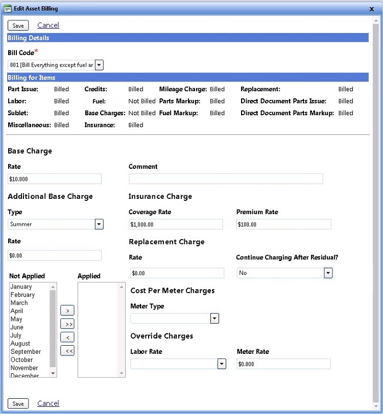 Edit asset billing