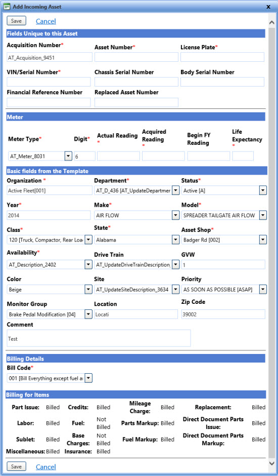Incoming assets tab
