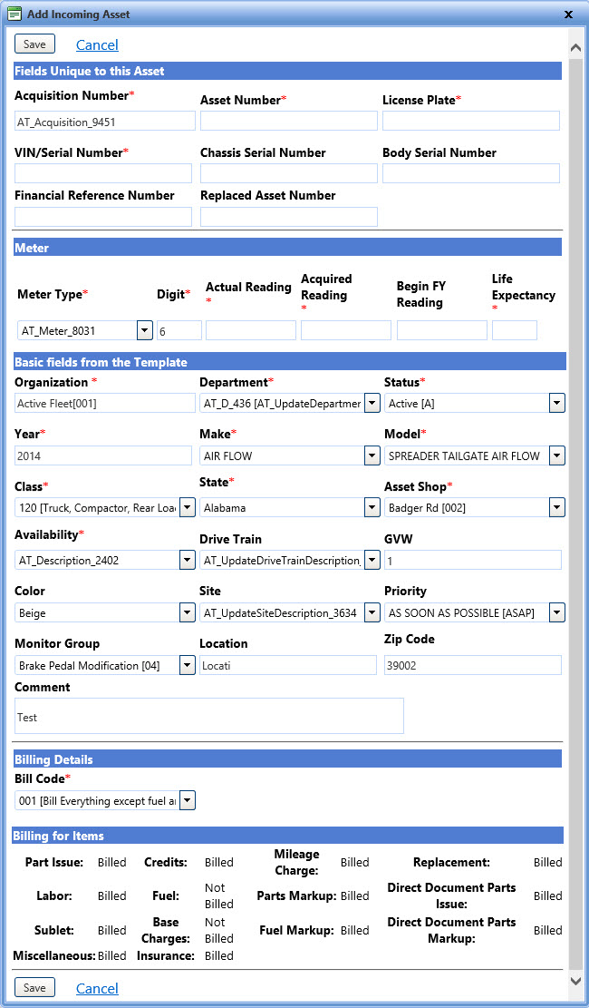 Incoming assets tab