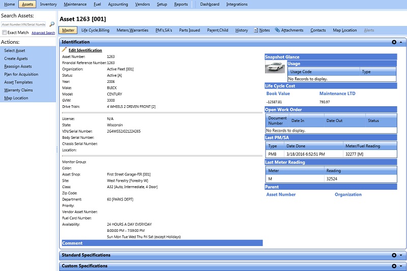 Master tab - identification section