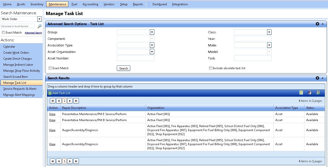 Advanced search options task list image