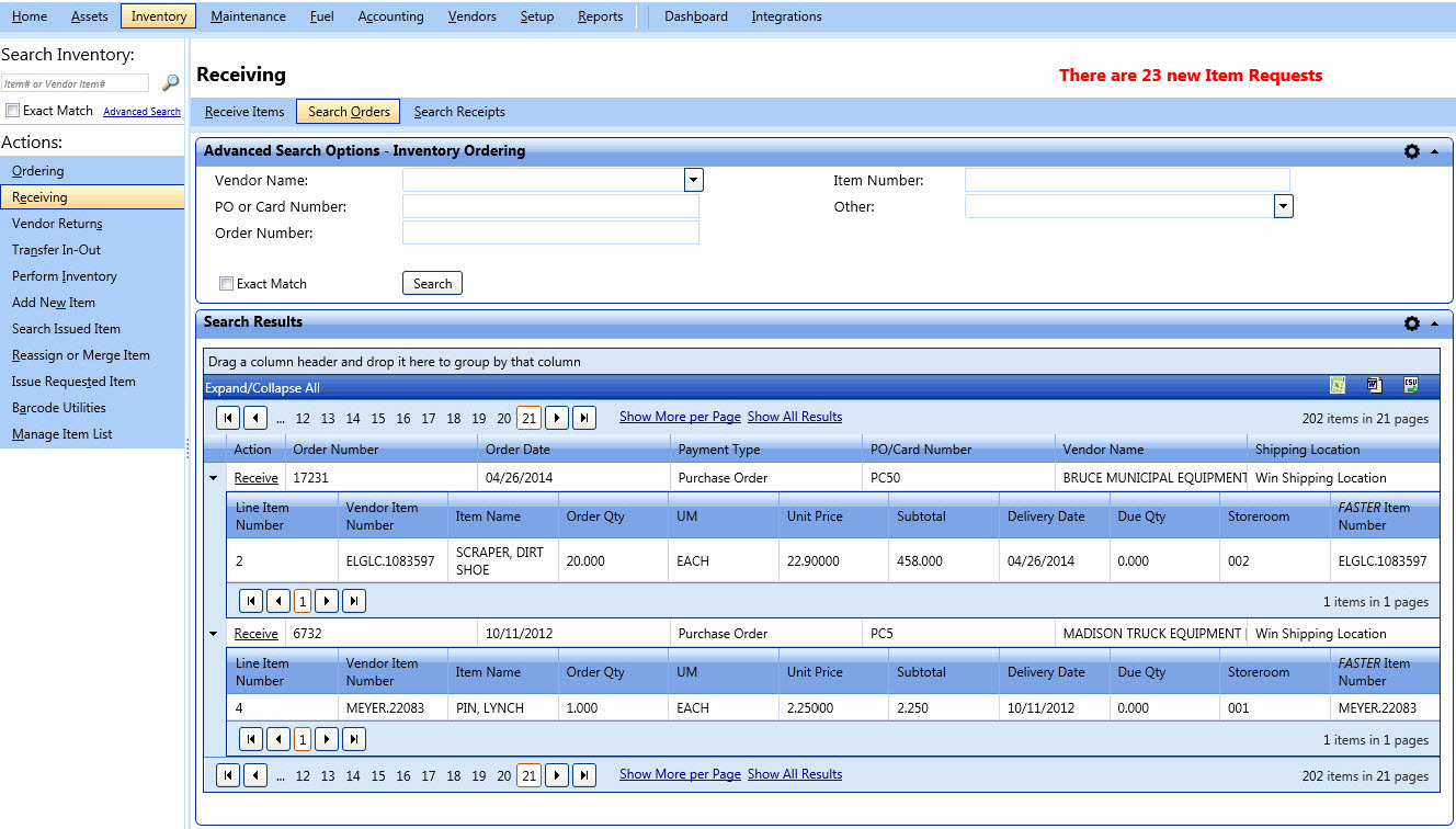 Advanced search options - inventory ordering