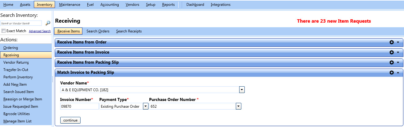 Match invoice to packing slip