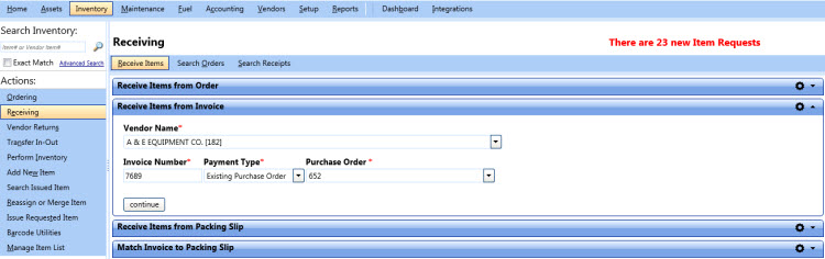 Receive items from invoice