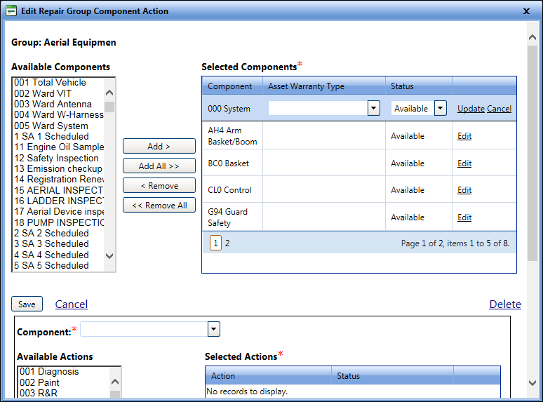 Edit Repair Group Component Action