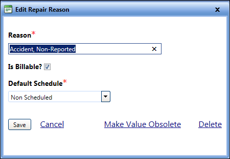Edit repair reason