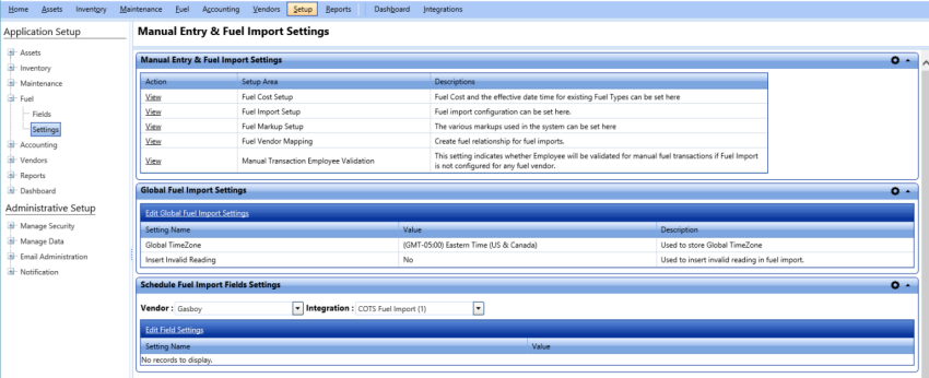 Fuel settings page image