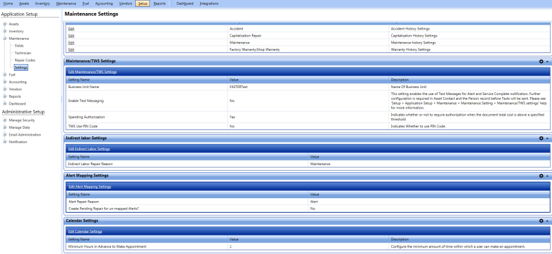 Maintenance settings